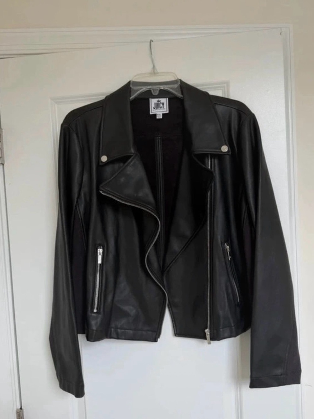 Juicy Couture Black Faux Leather Asymmetric Moto Jacket